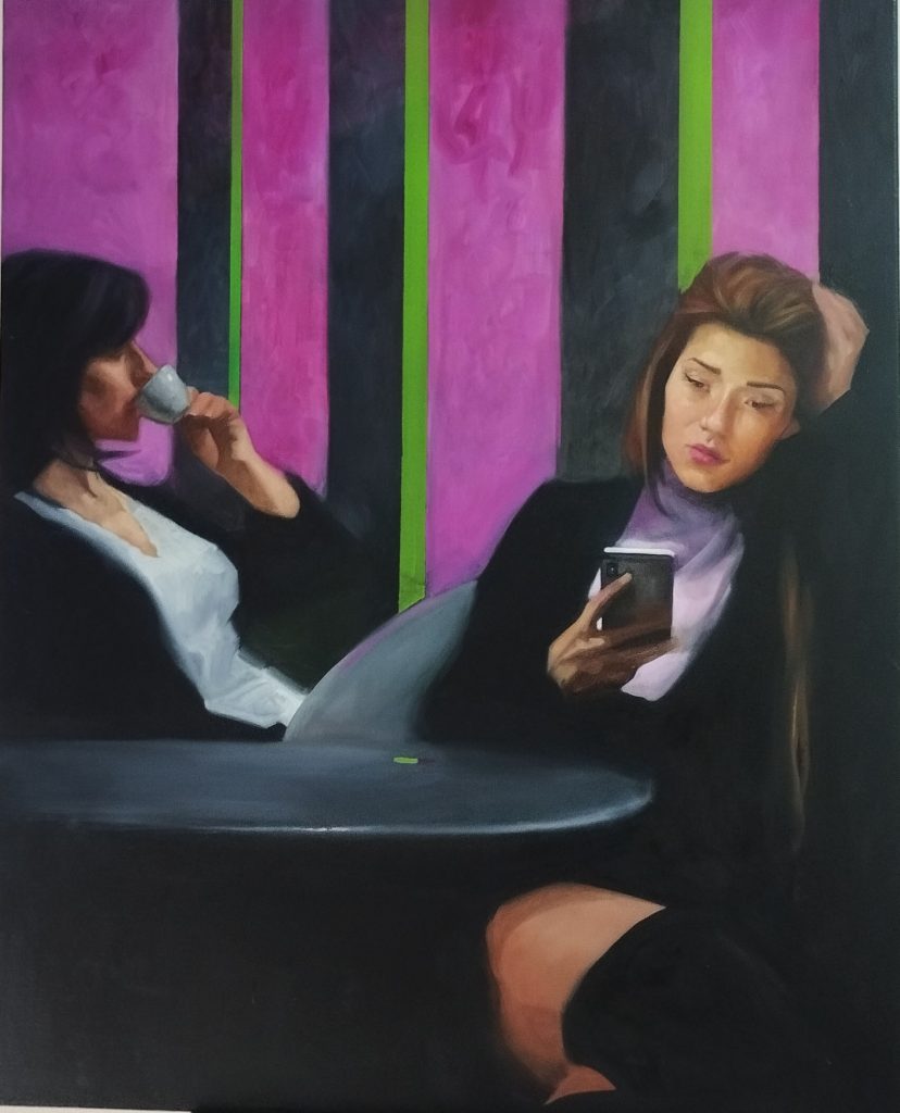 pink waitingroom-OLIO SU TELA - 100x 80 cm-2023